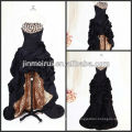 New Style Black Evening Dress A Line Taffeta Strapless Beaded Ruched Flowers Hi-Lo Leopard Print Evening Gown